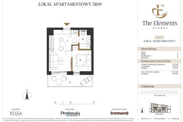 Rzut - Mieszkanie na sprzedaż 2 pokoje o powierzchni 27,47 m² - numer C5109 w The Elements Resort