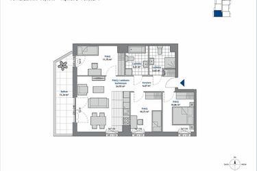 Rzut - Mieszkanie na sprzedaż 4 pokoje o powierzchni 76,18 m² - numer 2.3 w SEAHall