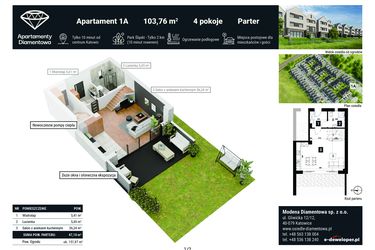 Rzut - Mieszkanie na sprzedaż 4 pokoje o powierzchni 103,64 m² - numer 1A w Apartamenty Diamentowa