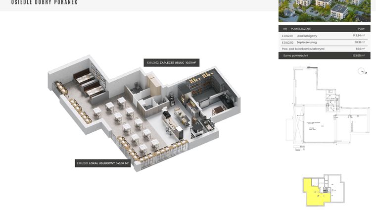 Rzut - Lokal użytkowy na sprzedaż 1 pokój o powierzchni 153,65 m² - numer E.0.2 w Dobry Poranek