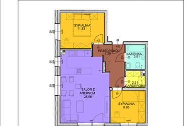 Rzut - Mieszkanie na sprzedaż 3 pokoje o powierzchni 60,16 m² - numer D2 w Osiedle Zuchów