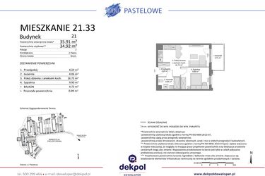 Rzut - Mieszkanie na sprzedaż 2 pokoje o powierzchni 34,92 m² - numer 21.33 w Osiedle Pastelowe etap IV