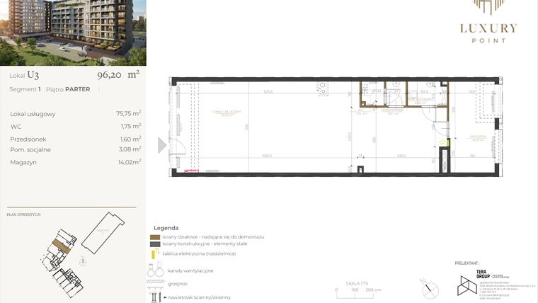 Rzut - Lokal użytkowy na sprzedaż 1 pokój o powierzchni 96,2 m² - numer LU3 w LUXURY POINT