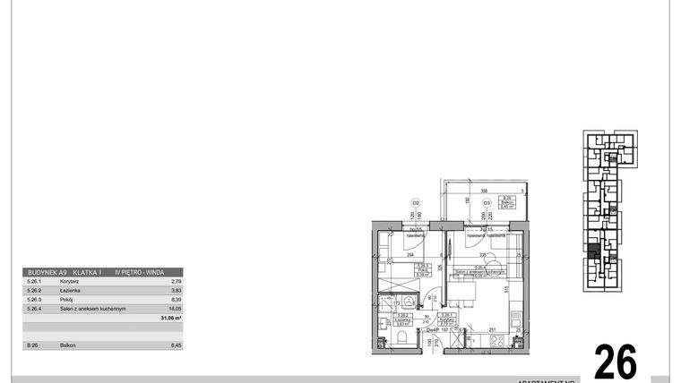 Rzut - Mieszkanie na sprzedaż 2 pokoje o powierzchni 31,06 m² - numer A.9.M.26 w Sobola Biel A9