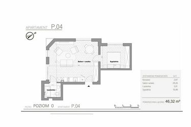 Rzut - Mieszkanie na sprzedaż 2 pokoje o powierzchni 46,32 m² - numer 0.4 w Villa Książąt Pomorskich