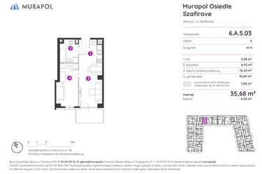 Rzut - Mieszkanie na sprzedaż 1 pokój o powierzchni 35,68 m² - numer 6.A.5.03 w Murapol Osiedle Szafirove
