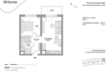 Rzut - Mieszkanie na sprzedaż 2 pokoje o powierzchni 38,82 m² - numer 21 w AtHome - Apartamenty inwestycyjne