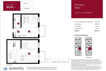 Rzut - Mieszkanie na sprzedaż 1 pokój o powierzchni 82,86 m² - numer 2.A.2.01 w Murapol Helio