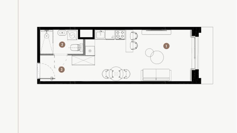 Rzut - Mieszkanie na sprzedaż 1 pokój o powierzchni 29,79 m² - numer B.02.06 w WIMA APARTMENTS