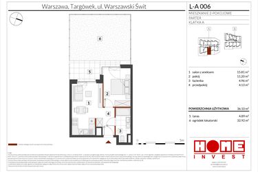 Rzut - Mieszkanie na sprzedaż 2 pokoje o powierzchni 36,1 m² - numer WS-L-A006 w Warszawski Świt etap XII