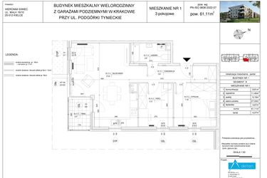 Rzut - Mieszkanie na sprzedaż 3 pokoje o powierzchni 61,11 m² - numer A1 w Podgórki Tynieckie
