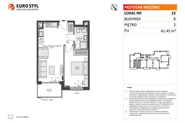 Rzut - Mieszkanie na sprzedaż 2 pokoje o powierzchni 41,45 m² - numer B22 w Przystań Brzeźno etap 1.2
