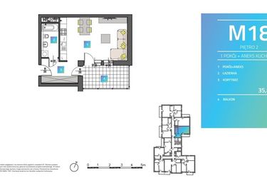 Rzut - Mieszkanie na sprzedaż 1 pokój o powierzchni 36,24 m² - numer M18 w Mi9