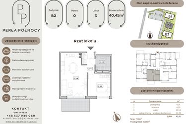 Rzut - Mieszkanie na sprzedaż 2 pokoje o powierzchni 40,45 m² - numer B2.0_3 w Perła Północy etap 2