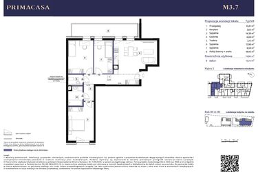 Rzut - Mieszkanie na sprzedaż 4 pokoje o powierzchni 74,84 m² - numer B3 – M3.7 w Primacasa