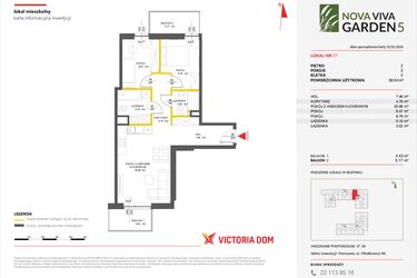 Rzut - Mieszkanie na sprzedaż 3 pokoje o powierzchni 59,15 m² - numer 51 w Nova Viva Garden 5