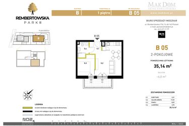 Rzut - Mieszkanie na sprzedaż 2 pokoje o powierzchni 35,14 m² - numer B 05 w Rembertowska Park III