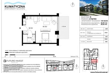 Rzut - Mieszkanie na sprzedaż 2 pokoje o powierzchni 36,03 m² - numer B3/20 w Apartamenty Klimatyczna