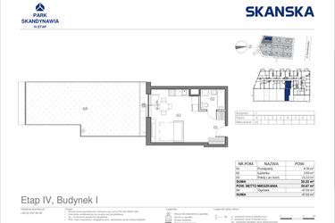Rzut - Mieszkanie na sprzedaż 1 pokój o powierzchni 30,22 m² - numer I0001 w Park Skandynawia V