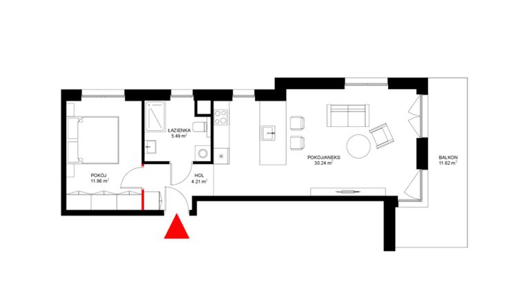 Rzut - Mieszkanie na sprzedaż 2 pokoje o powierzchni 51,14 m² - numer F.5.5 w INSPIRE ETAP V – bud. F, G
