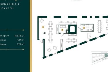 Rzut - Mieszkanie na sprzedaż 1 pokój o powierzchni 170,65 m² - numer 1.4 w New Iron