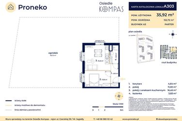 Rzut - Mieszkanie na sprzedaż 2 pokoje o powierzchni 35,92 m² - numer A303 w Osiedle Kompas