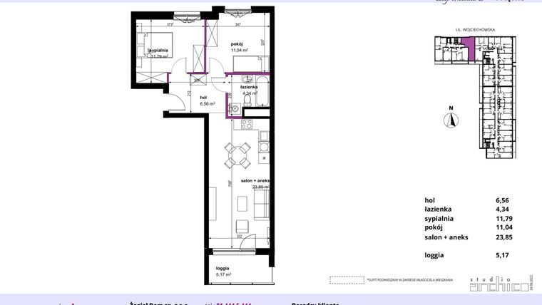 Rzut - Mieszkanie na sprzedaż 3 pokoje o powierzchni 57,58 m² - numer 128 w Wojciechowska Square