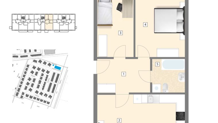 Rzut - Mieszkanie na sprzedaż 3 pokoje o powierzchni 65,97 m² - numer B5 w Błękitne Aleje Etap XV