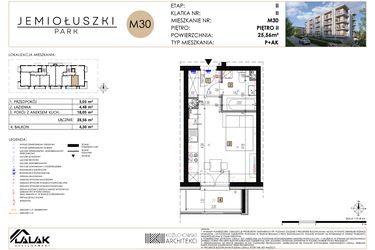 Rzut - Mieszkanie na sprzedaż 1 pokój o powierzchni 25,56 m² - numer A2_M30 w Jemiołuszki Park etap 2