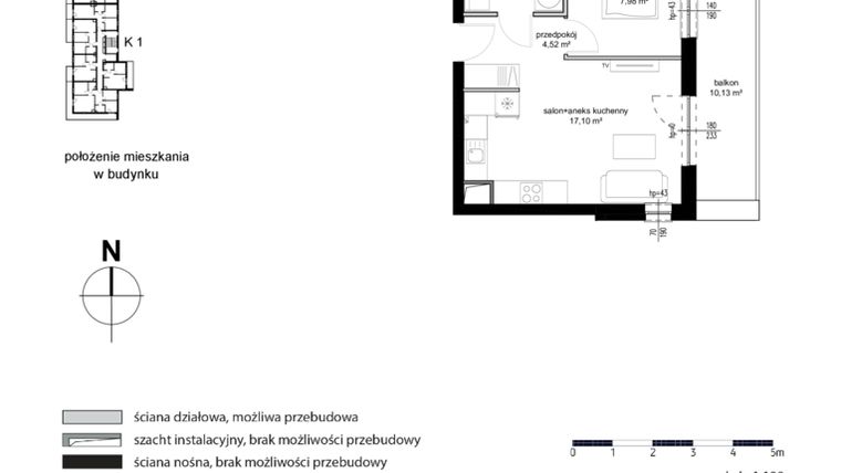 Rzut - Mieszkanie na sprzedaż 2 pokoje o powierzchni 33,64 m² - numer M60 w Kwarcowe Wzgórze
