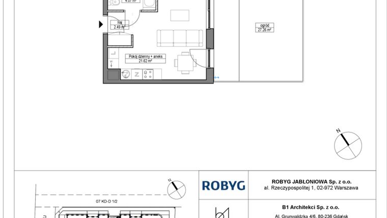 Rzut - Mieszkanie na sprzedaż 1 pokój o powierzchni 28,18 m² - numer A.0M15 w Dobre Miejsce