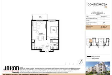 Rzut - Mieszkanie na sprzedaż 2 pokoje o powierzchni 51,03 m² - numer 3.A5 w Gombrowicza 33 - etap II