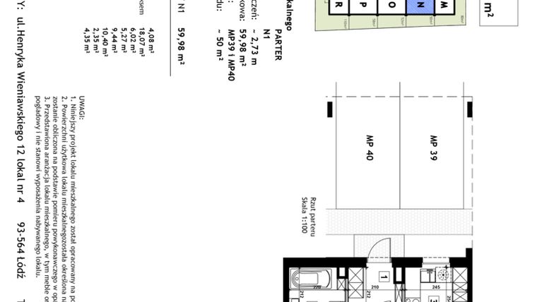 Rzut - Mieszkanie na sprzedaż 3 pokoje o powierzchni 59,98 m² - numer N1 w Złotno Residence