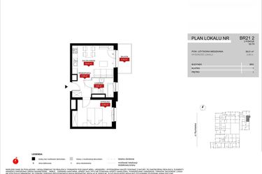 Rzut - Mieszkanie na sprzedaż 2 pokoje o powierzchni 38,48 m² - numer BR21/2 w Browary Wrocławskie 2