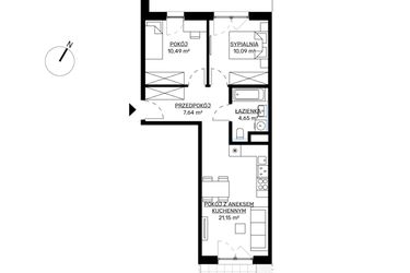 Rzut - Mieszkanie na sprzedaż 3 pokoje o powierzchni 54,02 m² - numer M31 w KWADRAT etap 2