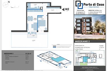 Rzut - Mieszkanie na sprzedaż 2 pokoje o powierzchni 41,26 m² - numer M2 w Porto di Casa - Twoja przystań