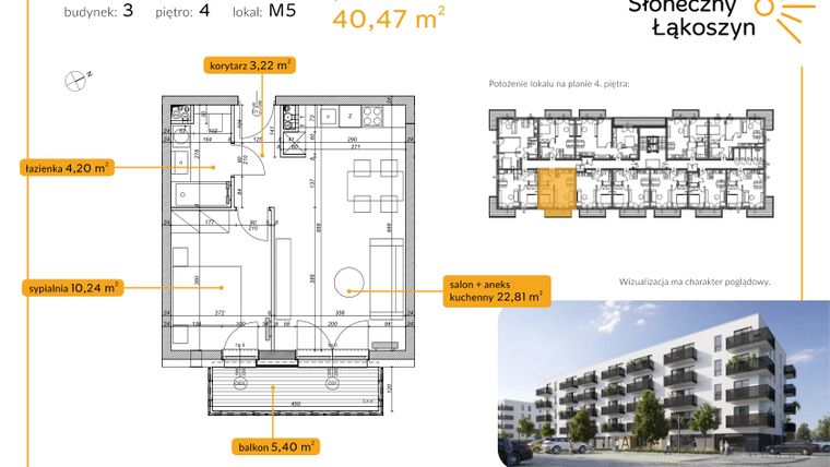 Rzut - Mieszkanie na sprzedaż 2 pokoje o powierzchni 40,47 m² - numer 3.4.5 w Osiedle Słoneczny Łąkoszyn