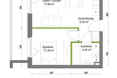 Rzut - Mieszkanie na sprzedaż 2 pokoje o powierzchni 37,26 m² - numer E1/A/08 w Orawska Vita