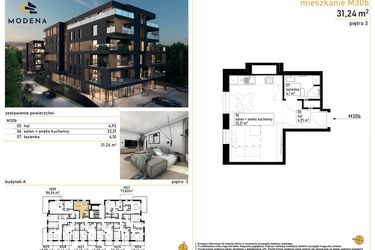 Rzut - Mieszkanie na sprzedaż 1 pokój o powierzchni 31,24 m² - numer M30b w Modena Bytkowska 113