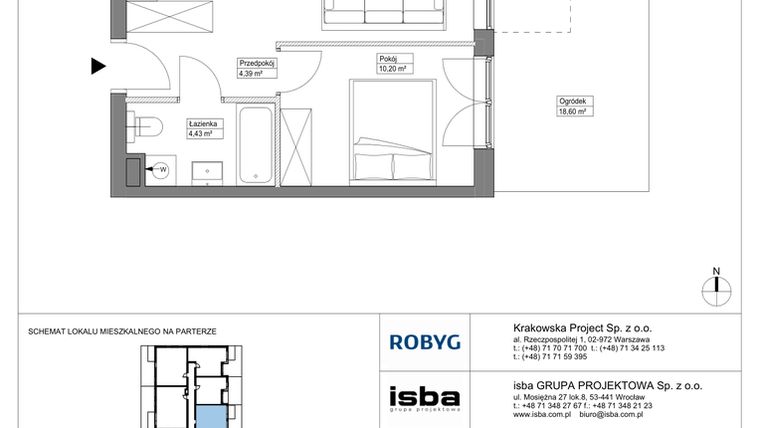 Rzut - Mieszkanie na sprzedaż 2 pokoje o powierzchni 39 m² - numer KR8/B/0/5 w Apartamenty Krakowska etap VIII