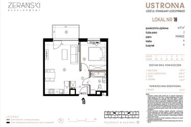 Rzut - Mieszkanie na sprzedaż 2 pokoje o powierzchni 41,77 m² - numer A018 w Ustronna
