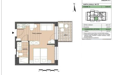 Rzut - Mieszkanie na sprzedaż 2 pokoje o powierzchni 24,35 m² - numer M23 w Stegna Forest 2