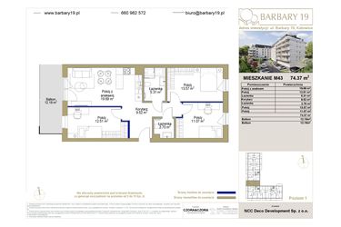 Rzut - Mieszkanie na sprzedaż 4 pokoje o powierzchni 74,37 m² - numer 43 w Barbary 19