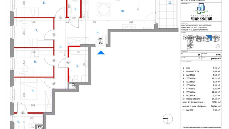 Rzut - Mieszkanie na sprzedaż 5 pokoi o powierzchni 96,66 m² - numer C86 w Apartamenty Nowe Bemowo
