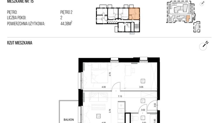 Rzut - Mieszkanie na sprzedaż 2 pokoje o powierzchni 44,38 m² - numer 22I/15 w NATURAMA II