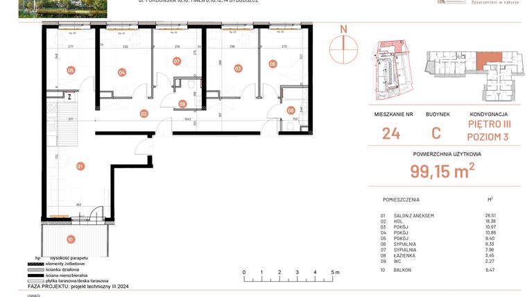 Rzut - Mieszkanie na sprzedaż 6 pokoi o powierzchni 99,15 m² - numer 18.24 w Osiedle Nowe Horyzonty etap II