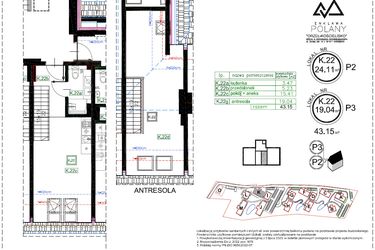 Rzut - Mieszkanie na sprzedaż 2 pokoje o powierzchni 43,15 m² - numer K.22 w Enklawa Polany etap II