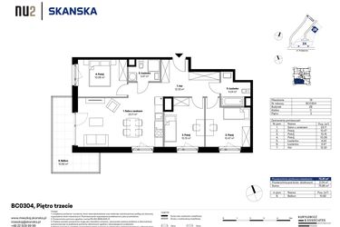 Rzut - Mieszkanie na sprzedaż 4 pokoje o powierzchni 74,01 m² - numer BC0304 w NU2 Warszawa Wola