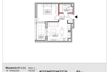 Rzut - Mieszkanie na sprzedaż 2 pokoje o powierzchni 39,77 m² - numer D1.1.3.2 w Nowy Targówek VI