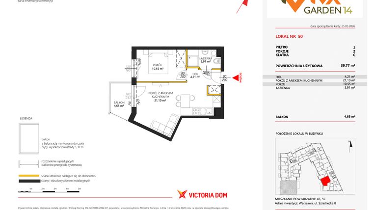 Rzut - Mieszkanie na sprzedaż 2 pokoje o powierzchni 39,77 m² - numer 50 w Viva Garden 14